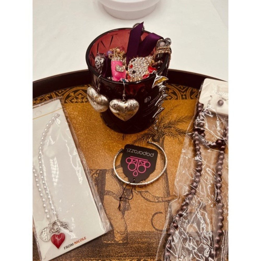 Mystery Jewelry Jar Pink Heart Ring Faux Pearl Necklaces Hello Kitty Style